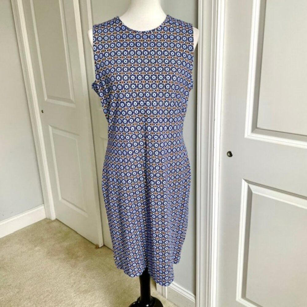 J. McLaughlin Brown and Blue Geometric Sleeveless Dress Size Large